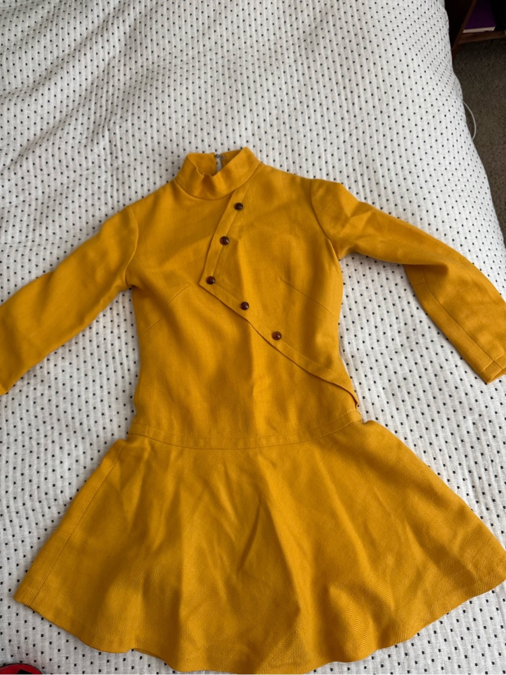 Vintage handmade wool yellow mini dress